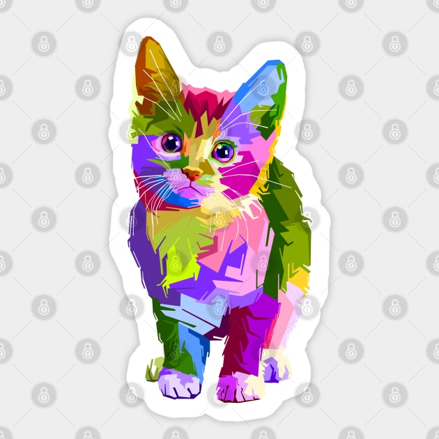 Cute and Colorful Abstract Cat Sticker by Fade-the-red